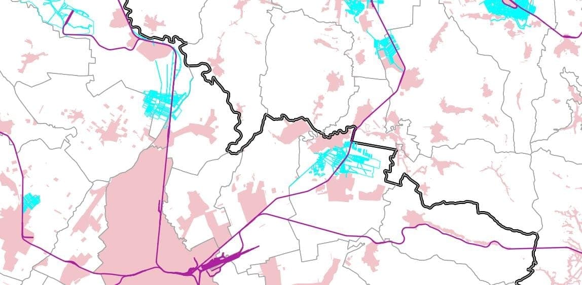 GIS-Ebene Verwaltungs- und Katasterdaten: Verwaltungsgrenzen, Siedlungsflächen und Flurstücksraster